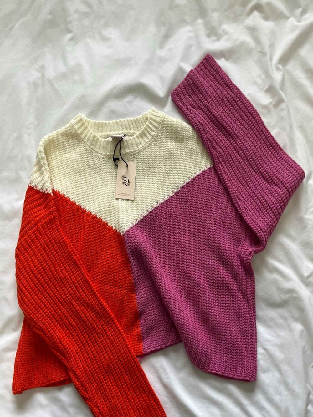 Sincerely Jules Orange, Pink, and Cream Color Block Knit Cropped Sweater NWT!